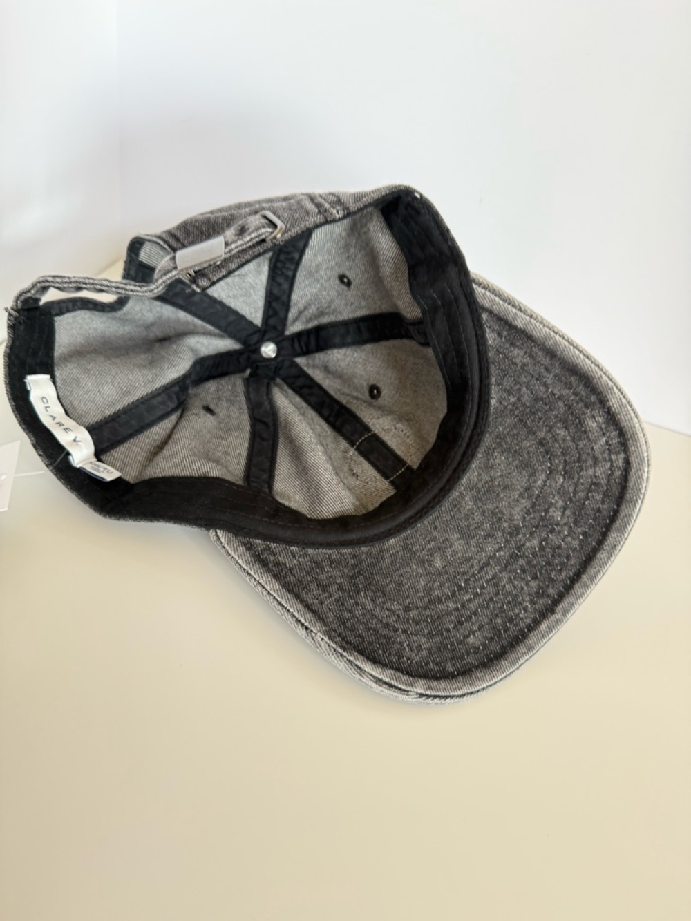 CLARE V. Oui Patch Washed Black Denim Baseball Cap - Picture 8 of 10